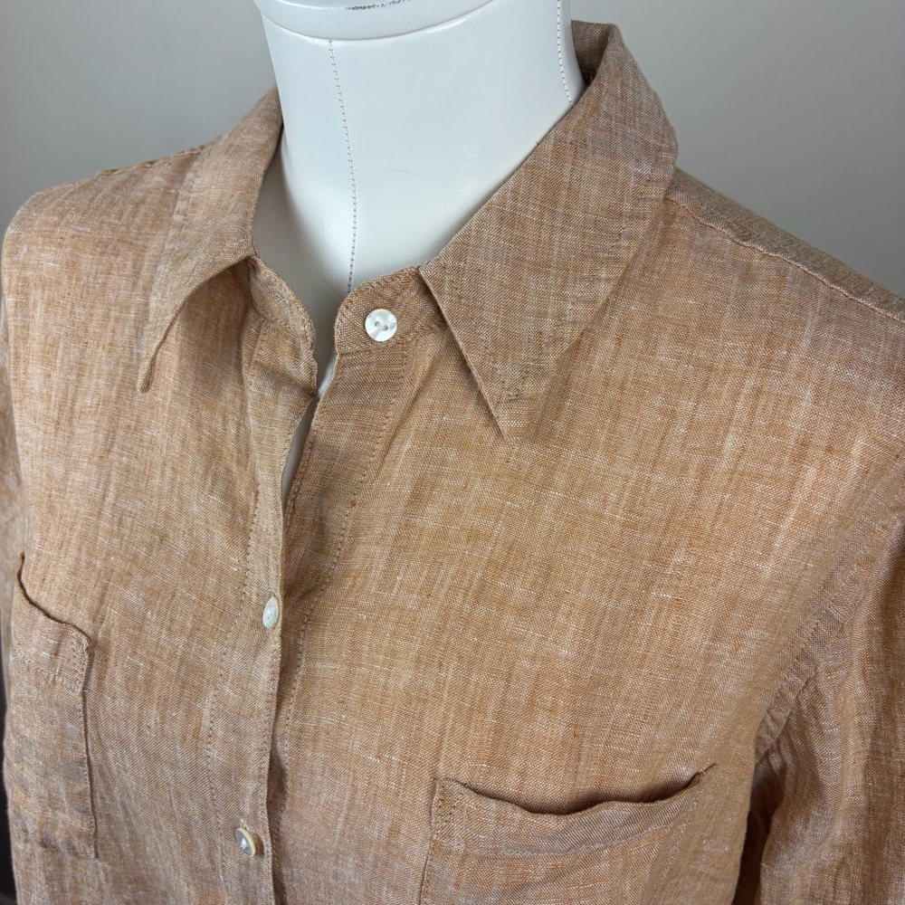 Lilly Pulitzer M Classic preppy Tan Linen button down shirt summer vacation - Picture 3 of 9